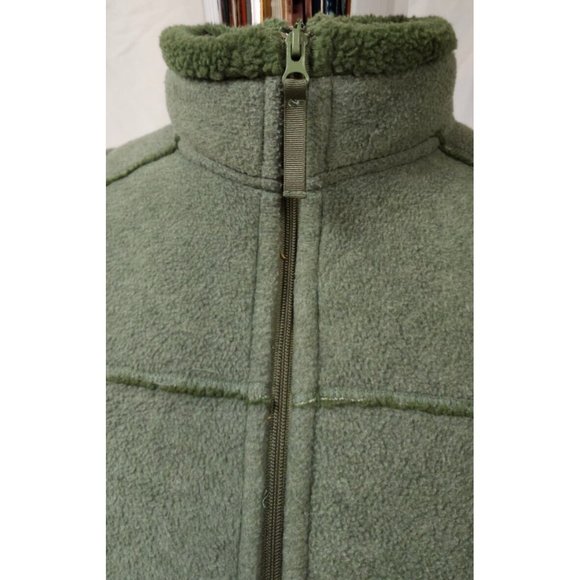 Frost Medium Green Full Zip Distressed Thick Sherpa Lined High Neck Fleece Vest - Picture 6 of 12